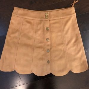 Cotton Candy tan suede-fee button down mini skirt